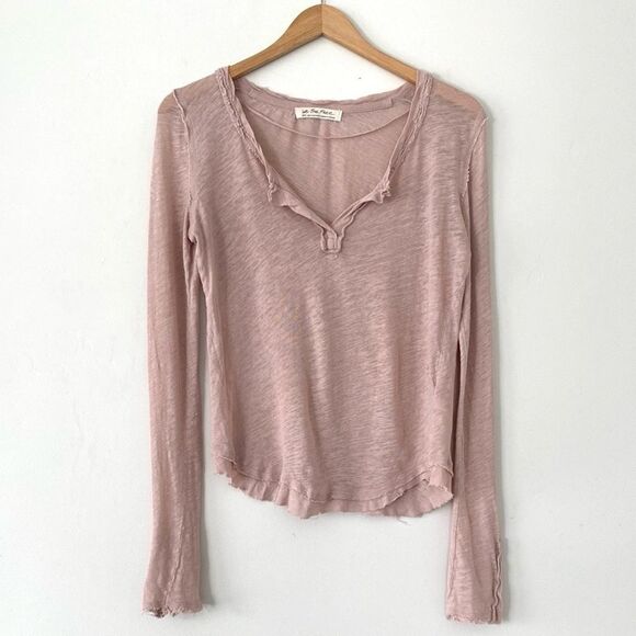 Free People Tops - Free People Powder Pink Sheer Fitted Long Sleeve Tee S Boho Beachy Urban Casual